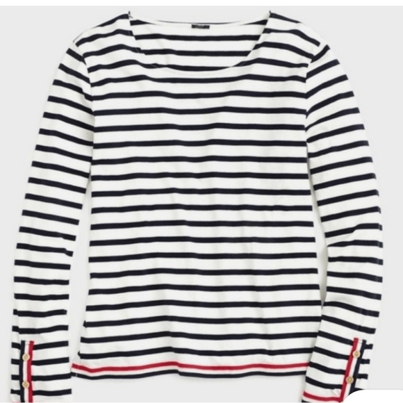 J. Crew Tops - J. Crew Navy and White Striped Long Sleeve Top With Red Accent Stripes
